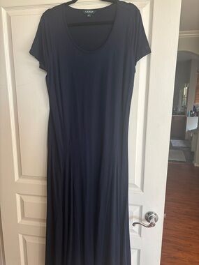Lauren Ralph Lauren Navy Short-Sleeve Scoop-Neck Maxi Dress